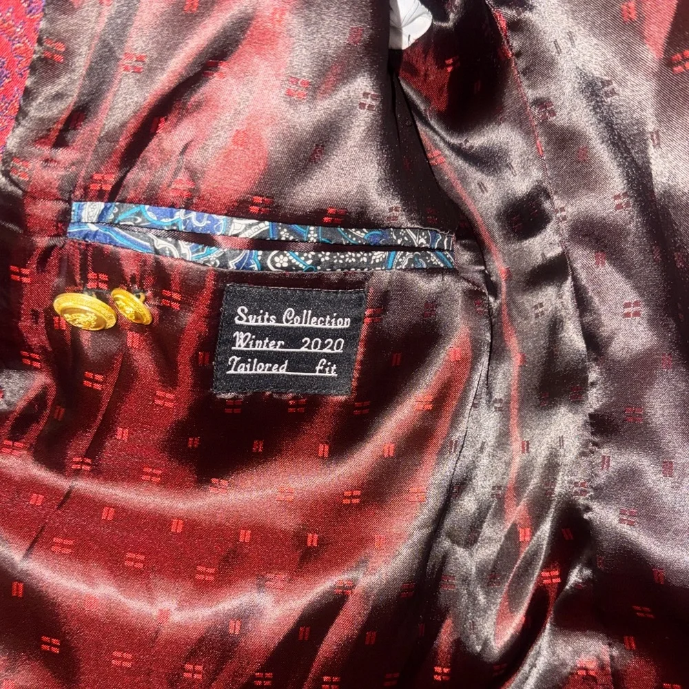 Men's Red Patterned Prince Jacket - Picture 3 of 5
